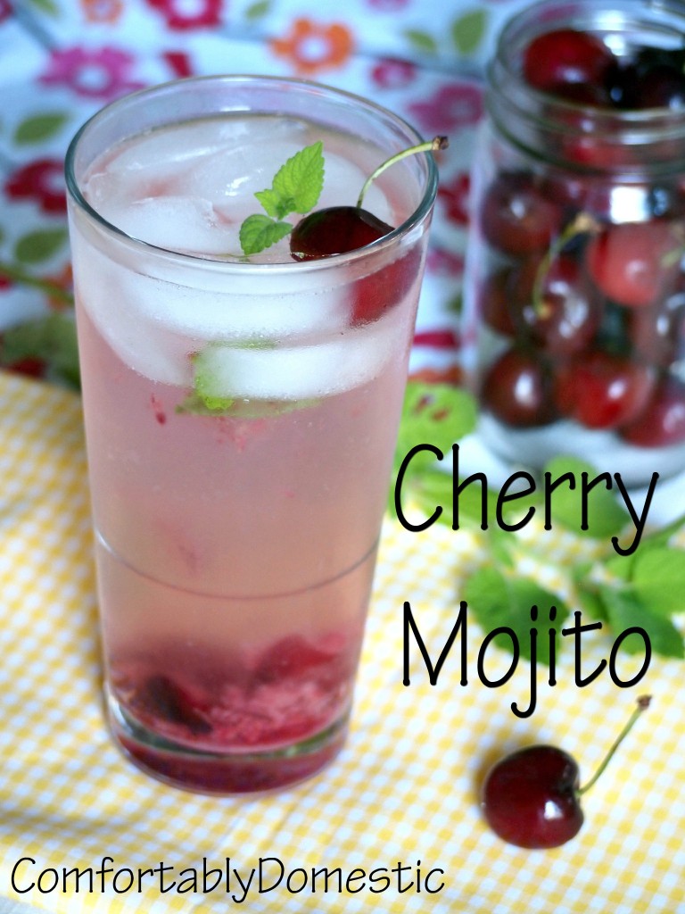 Cherry Mojito cocktails are a summer refreshment for grown-ups only. Tangy lime, fresh mint, and Traverse City Michigan cherries combine to make this delicious cherry mojito! | ComfortablyDomestic.com